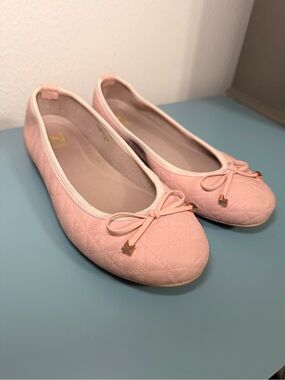 Quilted Pink Ballet Flats with Bow Accent